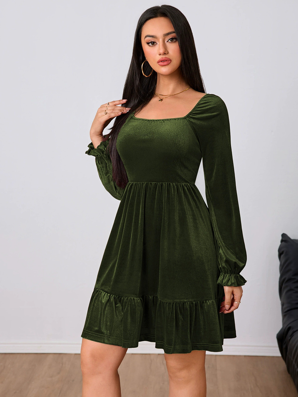 ZARA French Velvet Wine Red Midi Dress Spring Summer Luxury - Picture 3 of 6